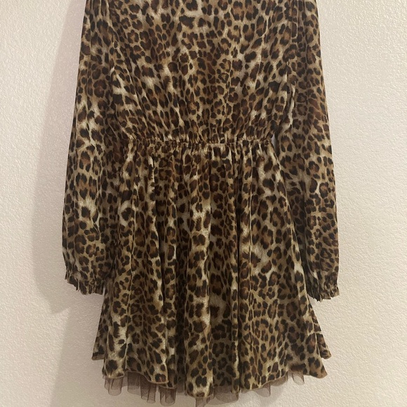 Umgee Long Sleeve cheetah dress Shades of Brown and Tan with Tulle Size Large - Picture 4 of 6